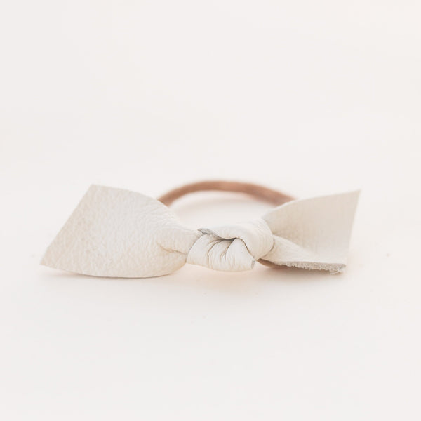 Knotted Leather Bow Headband in Cream