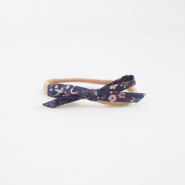 Navy Blue Floral Dainty Bow Headband